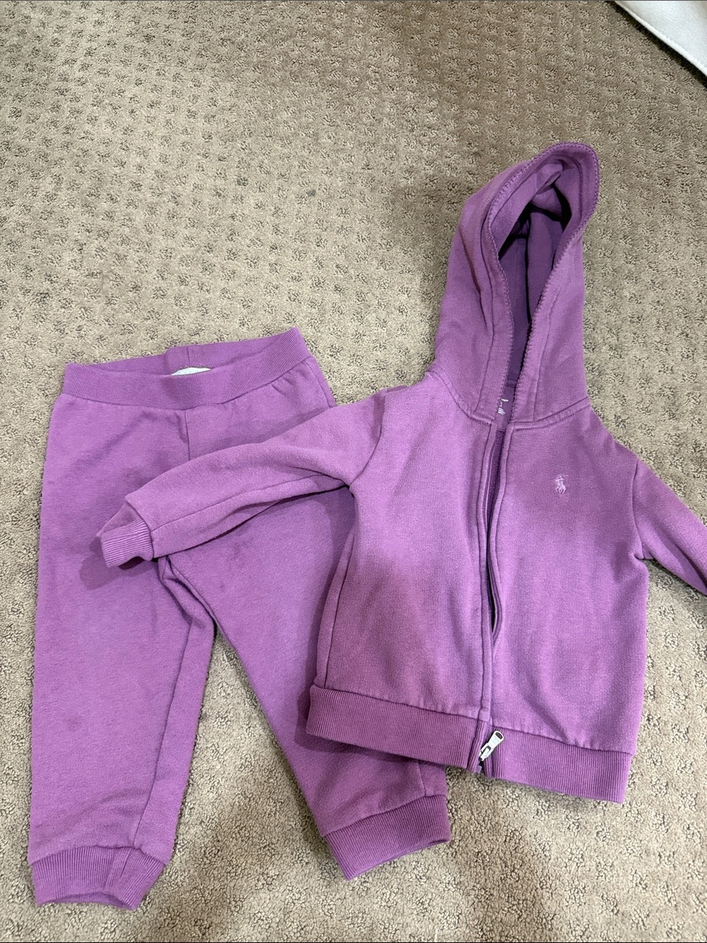 Ralph Lauren Girls Purple Zip Hoodie & Sweatpants Set